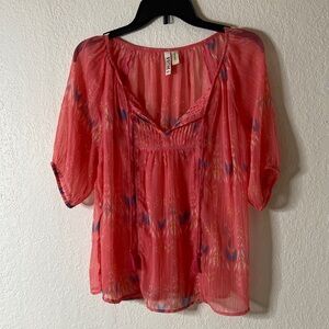 Mudd Coral Sheer Blouse